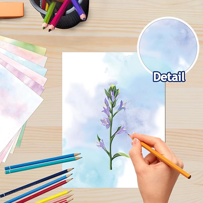 60 Sheets Watercolored Stationery Paper, 8.5 x 11 inch Double-Sided Pastel Paper for Writing Letters and Invitations(Style 02)