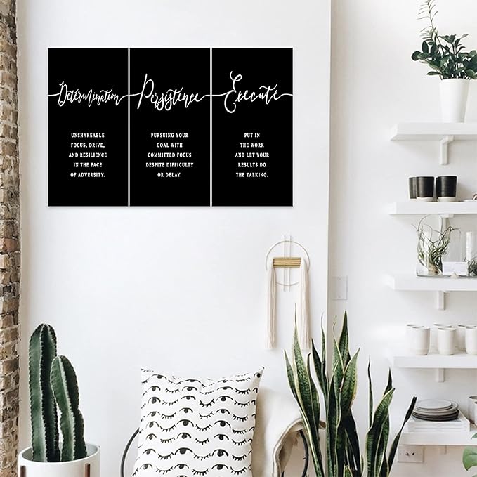 3 Piece Inspirational Wall Art, Black Background Sayings Print Pictures, Quote Motivational Canvas Art for Women Men fo Gift, Triptych Entrepreneur Poster Framed Artwork for Office Decor (36"Wx18" H)