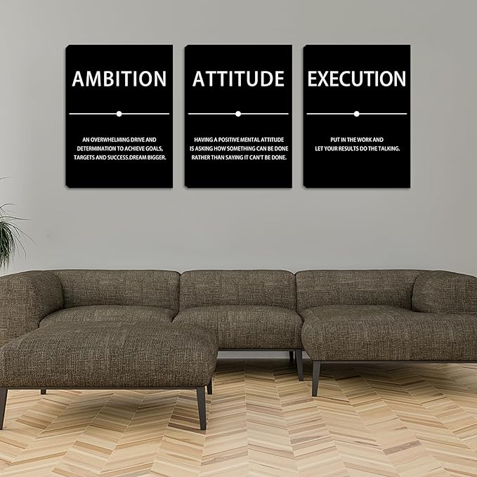 Motivational Wall Decor, 12 x 16 Inch Inspirational Canvas Wall Art for Office, 3 Pcs Positive Poster Print Decor for Dorm Classroom Bedroom Living Room, Ready to Hang