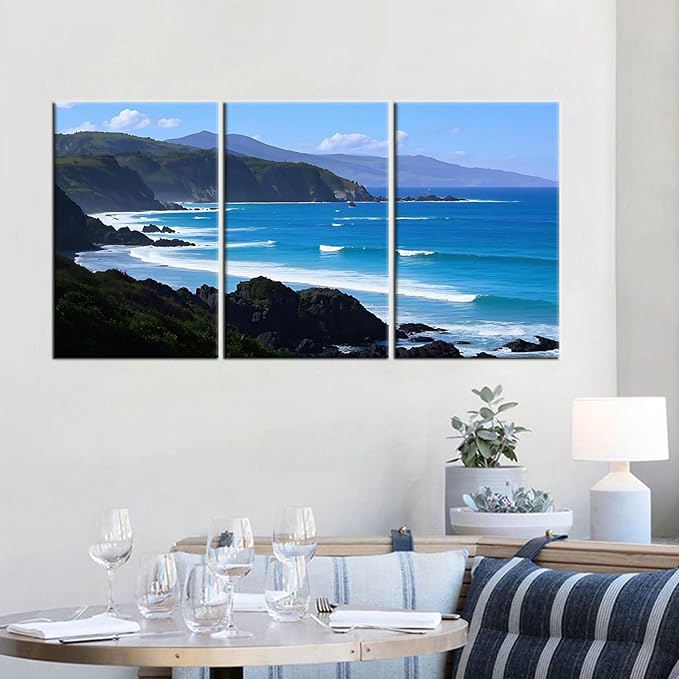 Ocean Scenery Canvas Wall Art Nature Landscape Picture Painting Beautiful Coastline Poster Print Artwork for Home Bedroom Office Gallery Wall Decoration Stretched and Framed [48''Wx24''H]