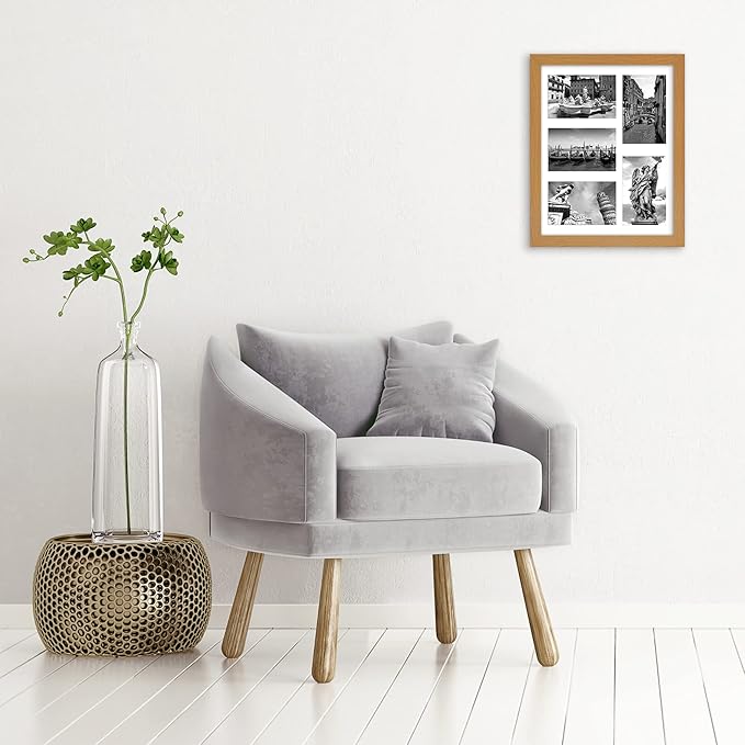 Americanflat 4x6 Collage Picture Frame with Shatter-Resistant Glass - Fits Five 4x6 Photos or Use as One 11x14 Picture Frame - Signature Collection - Collage Frames for Wall Display - Dark Oak