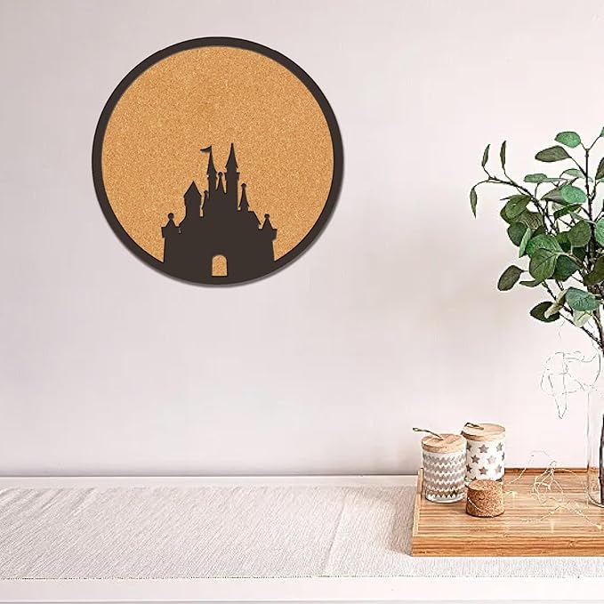 CRASPIRE Castle Pin Cork Board Round Framed Bulletin Display Badge 9.8x9.8 Wood Purple Decorative Corkboard Wall Mounted Memory Brooch Lapel Holder Storage for Home Room School Classroom Party