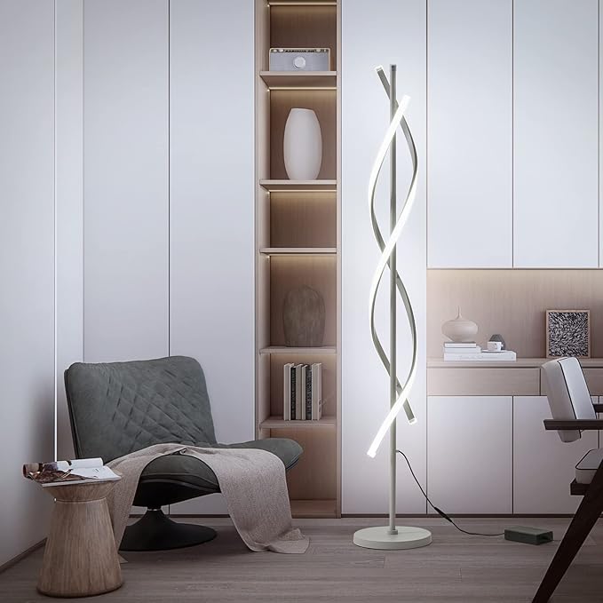 LED Floor Lamps for Living Room,Spiral Modern Floor Lamps with Remote Control 60 Inch Dimmable White Floor Lamp 48W Standing Lamp with Timer 3 Color Temperature Corner Floor Lamp for Bedroom