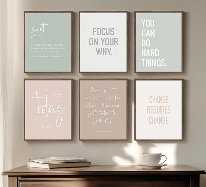 Inspirational Motivational Office Decor Posters Prints Unframed Set of 6, Minimalist Pastel Wall Art Print Decor, Positive Affirmations Team Teamwork Difference Maker Wall Picture,12"x16"unframed