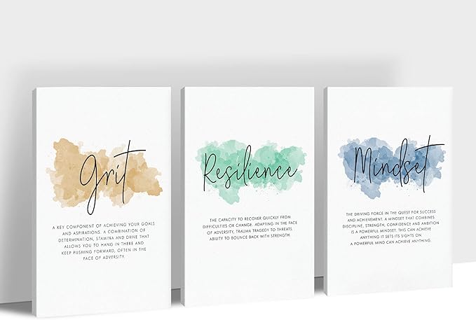 SHMAO Office Canvas Wall Art Motivational Wall Decor, 3 Piece Grit Resilience Mindset Print Pictures for Office Wall Decor Women Inspirational Framed Artwork Home Office Decor 20”x30”x3 Panels