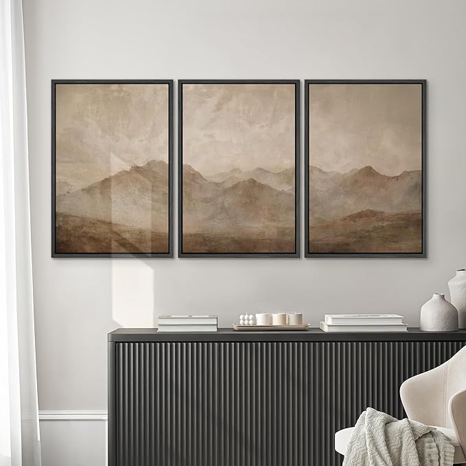 SIGNWIN Framed Canvas Print Wall Art Set Minimal Mountain Landscape Neutral Illustrations Modern Art Decorative Boho Relax/Zen Nordic for Living Room, Bedroom, Office - 16"x24"x3 Black