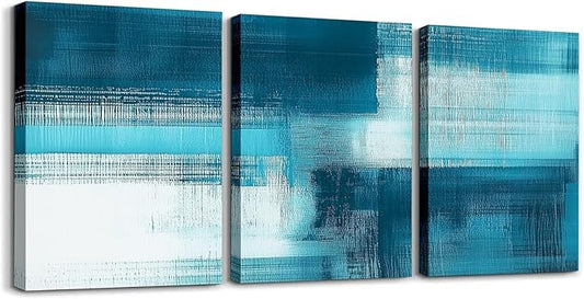 jejeloiu Blue Abstract Art 3 Piece Canvas Wall Art for Living Room Bedroom Modern Art Picture Wall Decor 12"x16"x3pcs Abstract Oil Painting Office Decorations Artwork Posters