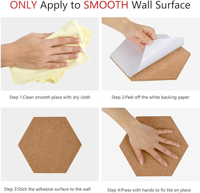 HBlife 10 Pack Self-Adhesive Cork Board Tiles Mini Wall Bulletin Board with 50 Multi-Color Push Pins