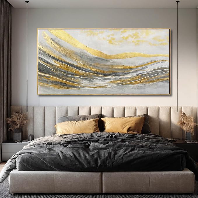 Artexist Gold Home Wall Decor Line Canvas Wall Art Vintage Artwork 29"x58" Large Poster for Living Room Office Kitchen Pictures