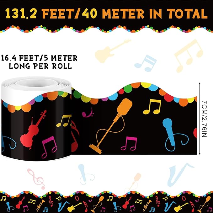 Yeaqee 8 Roll 131 ft Musical Notes Bulletin Board Borders Decorations Back to School Self Stick Music Bulletin Trim Music Bulletin Board Classroom Bulletin for Music Room Wall Door Decor