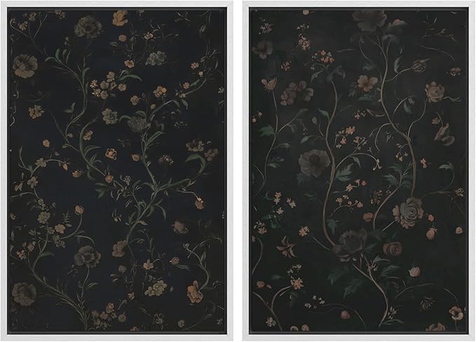 SIGNWIN Framed Canvas Print Wall Art Set Dark Vintage Floral Moody Botanical Modern Art Minimal Boho Relax/Calm for Living Room, Bedroom, Office - 16"x24"x2 White