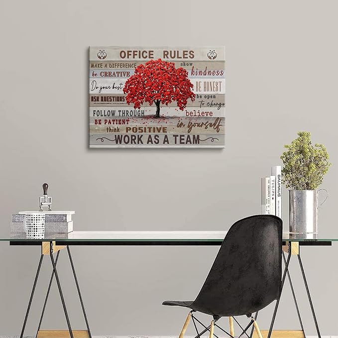 HDXUFJQ Inspirational Canvas Wall Art for Office - Team Rules Motivation Positive Quotes - Teamwork - Ready to Hang (16"x24")
