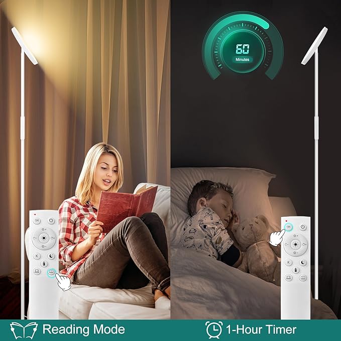 Floor Lamp, Upgraded 40W 4000LM Super Bright Torchiere LED Floor Lamps for Living Room, Stepless Dimmable Color Temperature 2700K-6500K with Remote & Touch Control, Standing Light (40W White)
