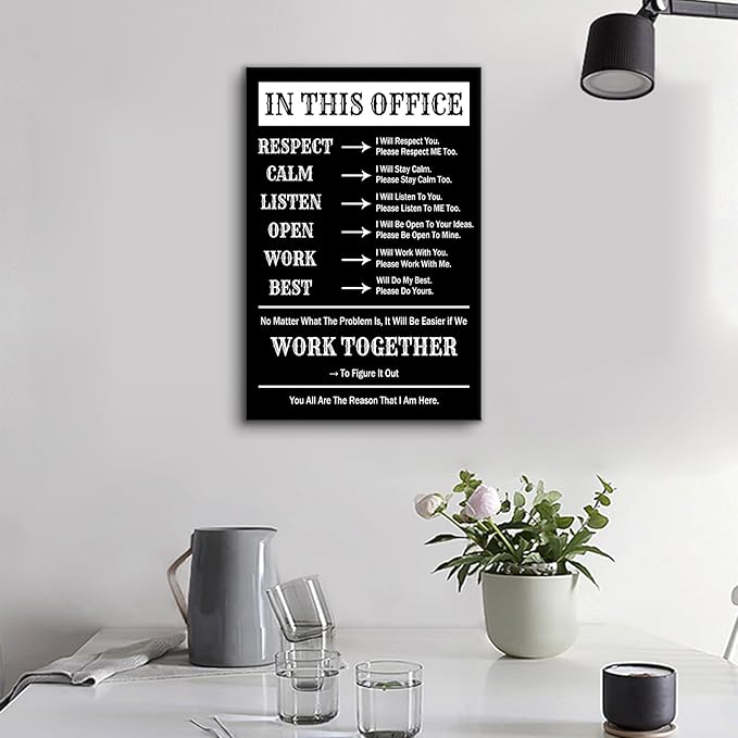 In This Office Inspirational Canvas Wall Art Motivational Picture Wall Decor Teamwork Theme Painting Poster In This Office Print Artwork for Bedroom Company Hallway Ready to Hang [12''W x 18''H]