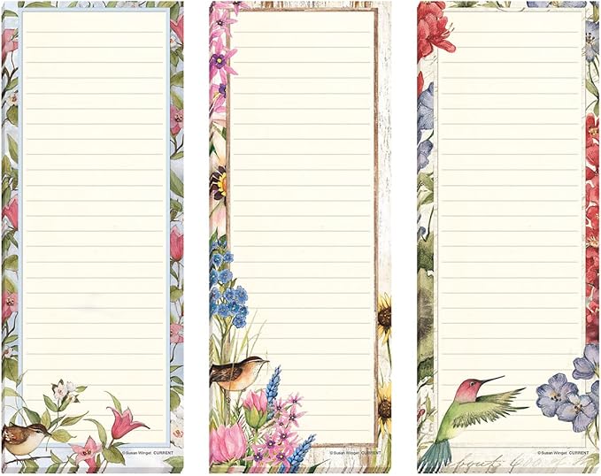 Current Seasonal Birds Magnetic Notepad Set – Set of 12 Mini Memo Pads, 12 Designs, 30-Sheet Pads, 2½ x 6½ Inches, Shopping List, To-Do Notes, Printed in The USA