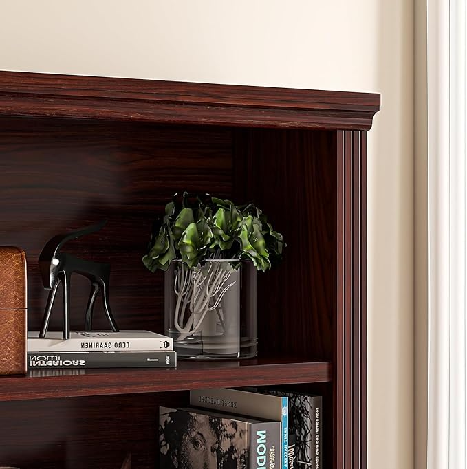 2-Tier Bookshelf Basic Book Case, Wooden Storage Shelves Rustic Floor Standing Bookshelves, D:12.8" x W: 29.5" x H: 28.2", Sturdy Display Cabinet for Living Room, Library, Office, Cherry