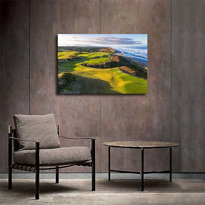 Bandon Dunes Golf Resort - Pacific Dunes Poster Canvas Print Modern Office Living Room Bathroom Decor Wall Art Gift (Framed,16×24inch)