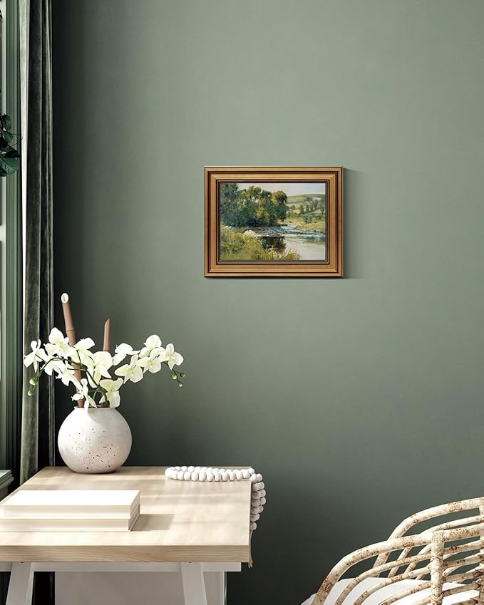 Gold Framed Wall Art Vintage River Canvas Wall Art Nature Landscape Antique River Artwork Prints Picture for Living Room Bedroom Farmhouse Bathroom Office Decor, 8x10
