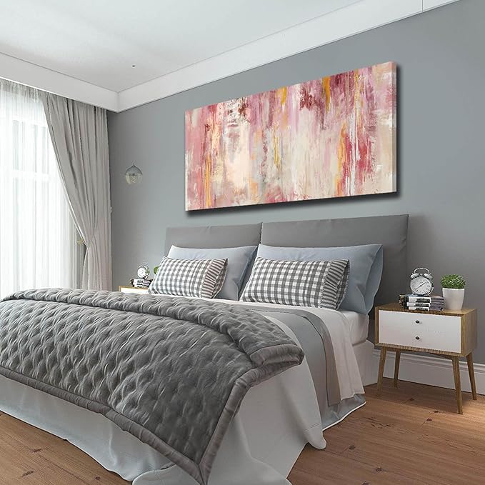 Kureful Abstract Canvas Wall Art Large Wall Decor Pink Wall Paintings for Bedroom Living Room Office Gold Artwork Picture 29x58 Inch
