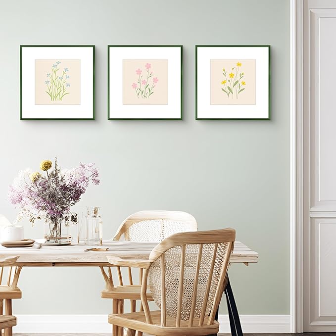 Golden State Art 12x12 Picture Frame 6 Pack - Dark Green Aluminum Photo Frames With 8x8 Mats and Real Glass Cover - Elegant Minimalist Wall Gallery Frames for Home or Office Decor
