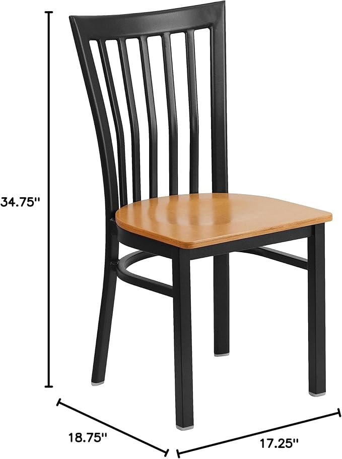 Flash Furniture HERCULES Series Black School House Back Metal Restaurant Chair - Natural Wood Seat