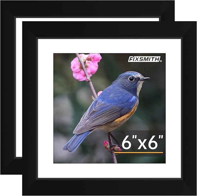FIXSMITH 6x6 Picture Frame Set of 2, Photo Frame with HD Plexiglass, Display Pictures 4x4 with Mat or 6x6 Without Mat Multi Picture Frames Collage for Tabletop or Wall Display, Black