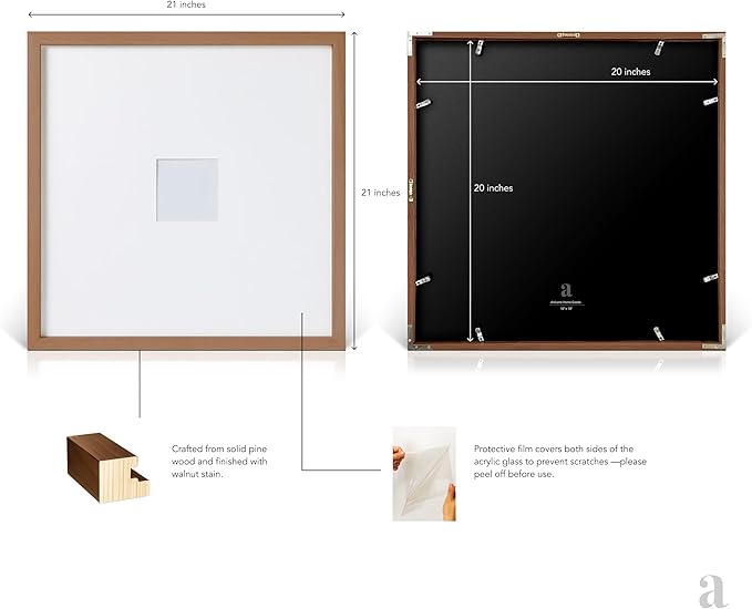 artisane home goods - Gallery Frame 1.0, Picture Frame, 20x20 Walnut, Gallery Wall Frame Set, Large Picture Frame, Oversized Mat (4x4, 4x6, and 5x7)