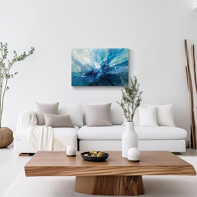 gaosoul Modern Abstract Canvas Wall Art Blue Harness Graffiti Painting on White Background Stylish Framed Minimalism Artwork Prints for Living Room Bedroom Office Decor 30x20in