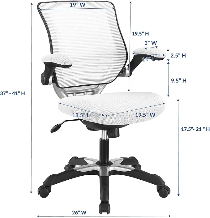 Modway Edge Mesh Back and Mesh Seat Office Chair In Black With Flip-Up Arms in White