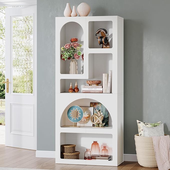 Tribesigns 70.87" Tall Geometric Bookshelf, White Arched Bookcase with 5 Irregular Storage Shelves, Modern Open Art Decor Display Shelf Free-Standing for Living Room, Bedroom, Closet