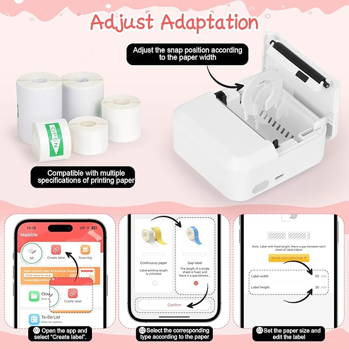 Portable Bluetooth Label Maker Machine with 30x50 mm Tape, Compact & Wireless Mini Label Printer Thermal Label Maker for Home, Office, Kitchen, Compatible with iOS & Android, White