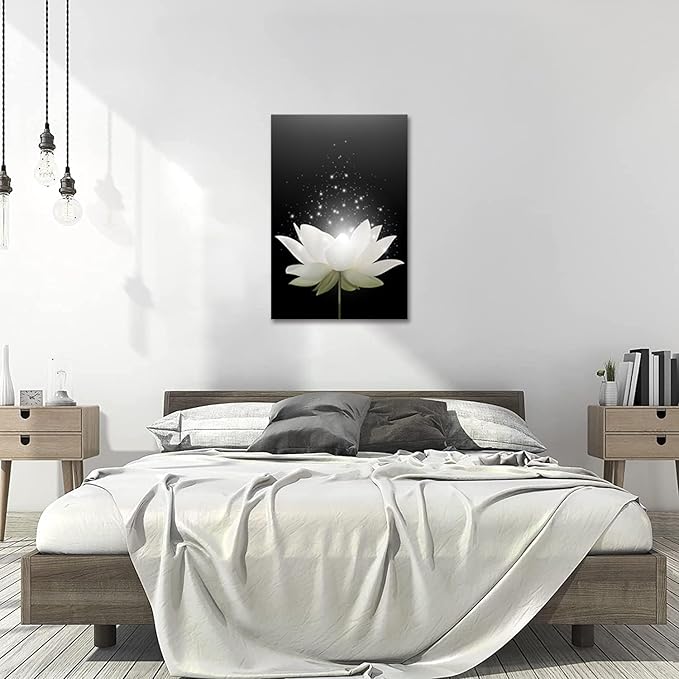 Canvas Prints Wall Art Lotus Floral Blossom Pictures for Modern Wall Decor Artwork Spirtual Meditation Prints on Canvas Wall Decor for Yoga Room Framed (12x16inch)