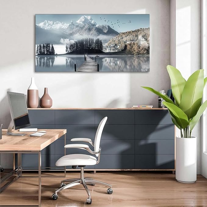 Bamdeya Large Canvas Wall Art Lake Pictures Mountain Wall Decor Nature Landscape Print Scenery Painting Tree Poster Office Artwork for Bedroom Wall Decor Living Room Home Decoration