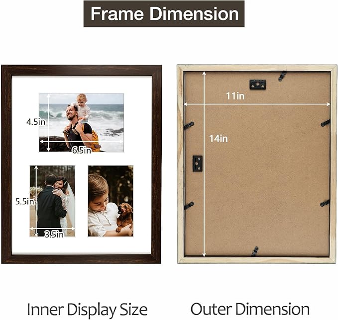 Golden State Art 11x14 Dark Brown Wood Picture Frame - White Mat for 5x7 and 4x6 Photos - Real Glass, Sawtooth Hanger, Swivel Tabs - Wall Mounting - Great for Posters, Weddings, and Engagements
