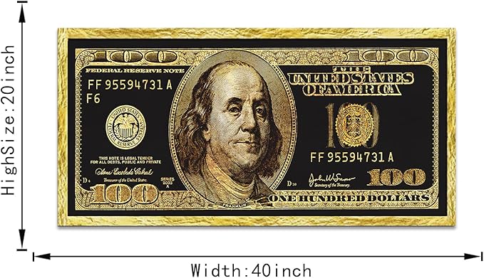 Positive Golden Dollar Money Canvas Office Paintings Prints Wall Art 100 Bill Money Abstract Wall Pictures HD Print Gift Choice for Men Farmhouse Bar Classroom Wall Decor Gallery Wrapped-40"Wx20"H