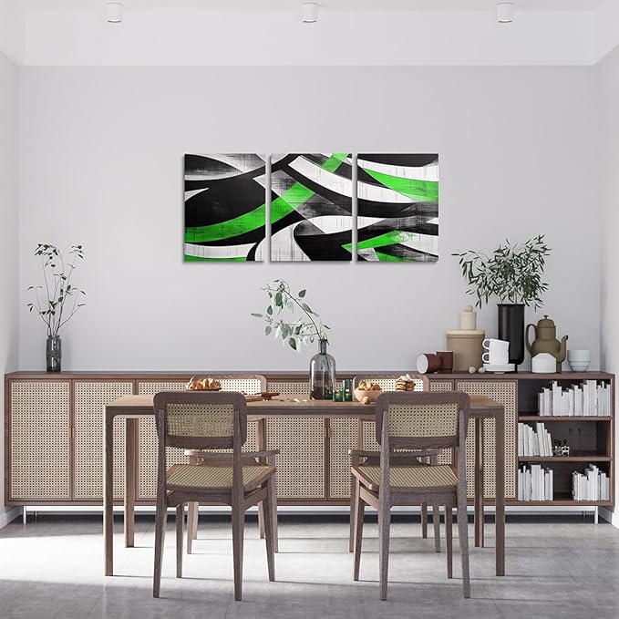 jejeloiu Kids Abstract Art 3 Piece Canvas Wall Art for Living Room Bedroom 12"x16"x3pcs Geometric Office Decorations Artwork Posters Green Modern Art Picture Wall Decor for Home Decor Bathroom