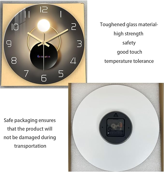 14 Inch Black and Gold Wall Clock for Living Room Decor Silent Wall Clock Non Ticking Glass Wall Clocks Battery Operated