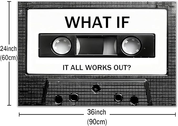 Inspirational Poster Wall Art Decor What If It All Works Out Motivational Quotes Printed on Canvas Vintage Cassette Tape Picture Painting Artwork for Modern Home Living Room Ready to Hang [24" Wx36 H]