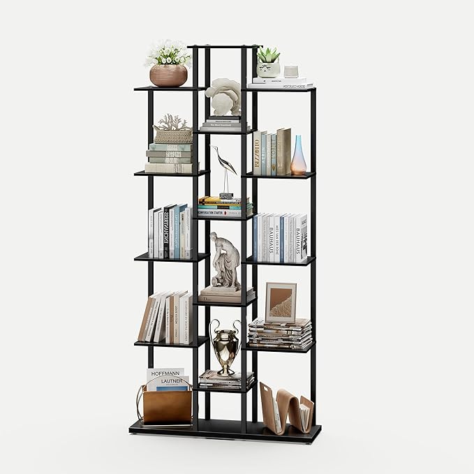 5-Tier Small Space Bookshelf,Sturdy Compact Bookcase for Study Room/Bedroom,Easy Assembly Wooden Storage Shelf（7.8” D,Black）