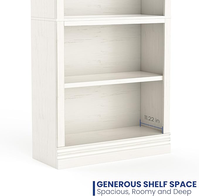 72 in Tall Bookcase, 31.3 in Wide Floor Standing Bookshelf, Open Storage 5-Shelf Bookshelves, Cream White Large Indoor Furniture for Home Office School Library Living Room Bedroom