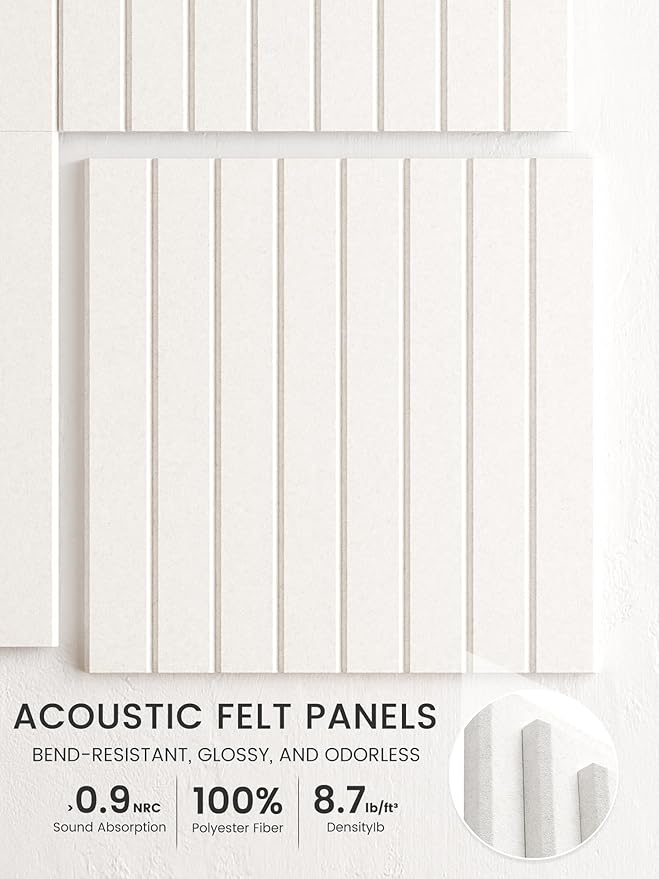 Bumusty Large Cork Board Alternative-48 x 36" Felt Bulletin Board Tiles, with 30 Pushpins, 70 Adhesive Tabs, 12-Pack Slat Wall Paneling, Cork Boards for Office Push Pin Board Felt Board-Milky White