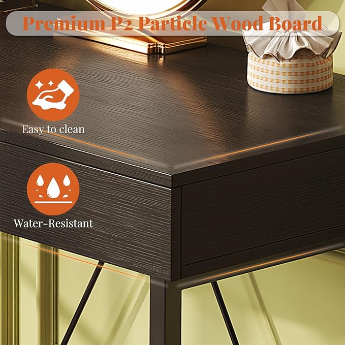 VERMESS Small Desk with Wood Drawers, 40 Inch Computer Desk for Bedroom, Vanity Makeup Desks, Kids Desks for Small Space with Storage for Home Office, Study Writing Simple Computer Table, Black