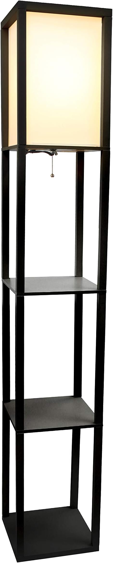 Simple Designs LF1014-BLK 62.5" Modern Etagere Organizer Storage 3 Shelf Floor Lamp with White Linen Fabric Shade for Home Décor, Office, Study, Bedroom, Living Room, Dining Room, Black