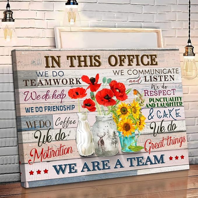 Inspirational Wall Art for Office Quotes Theme Wall Decor for Women Motivational Teamwork Posters In This Office We Do Help Canvas Prints Framed Wall Art for Bedroom Modern Office Decoration 12x16inch