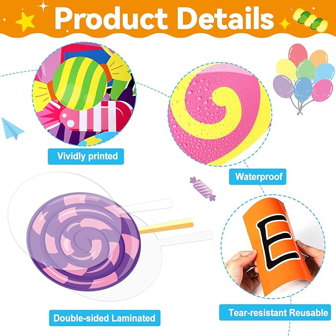 gisgfim Sweet Candy Things Happen Here Bulletin Board Decorations Back to School Colorful Paper Cutouts Sweet Candy Bulletin Board Set for Kindergarten Preschool Elementary Wall Decor Supplies