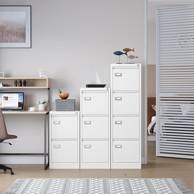 SISESOL 4 Drawer File Cabinet with Lock and Tag,White Vertical File Cabinet,Narrow Locking Filing Cabinets with Drawers,Metal Filing Storage for Home Office Fit A4 Legal/Letter Size,-Assembly Required
