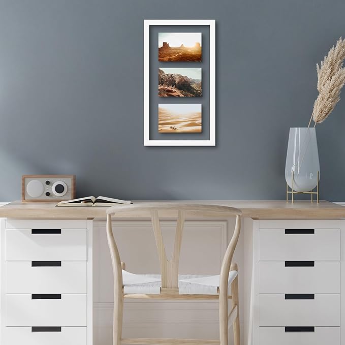 Americanflat 4x6 Collage Picture Frame with Shatter-Resistant Glass - Fits Three 4x6 Photos or use as One 9x17 Frame - Signature Collection - Collage Frames with Floating Effect - White