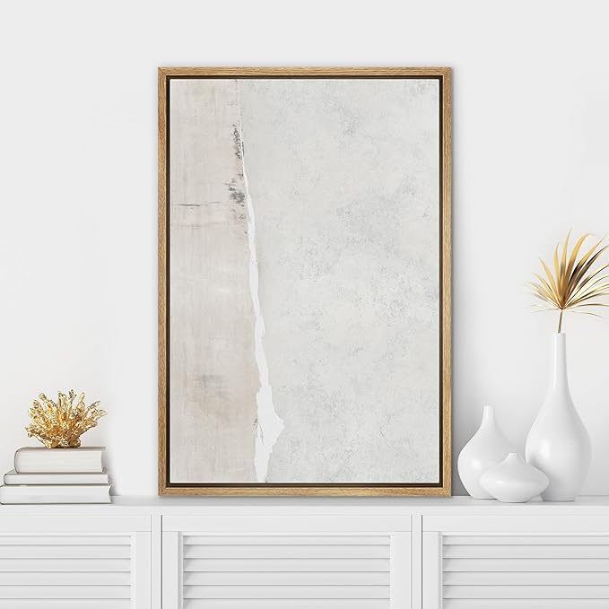 SIGNWIN Framed Canvas Print Wall Art Gray Tan Watercolor Pastel Color Abstract Shapes Illustrations Modern Decorative for Living Room, Bedroom, Office - 16"x24" Natural