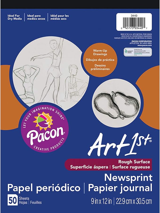 UCreate® Newsprint Pad, White, 9" x 12", 50 Sheets, Pack of 12