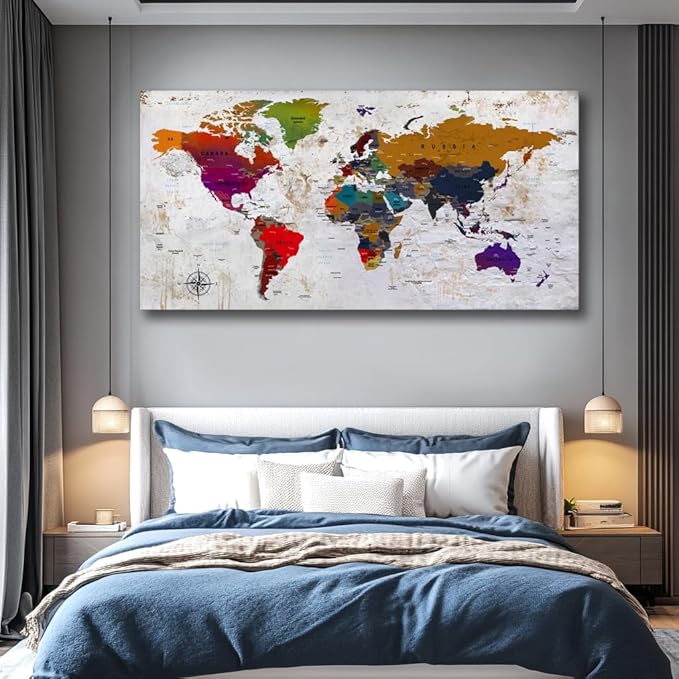 ZEYDRT Canvas Wall Art 40"x79"world map Wall Art for Office Living Room Home Decorations artwork Canvas Art Wall Decor map of the world Wall Decoration Vintage Office for Home Bedroom Decoration